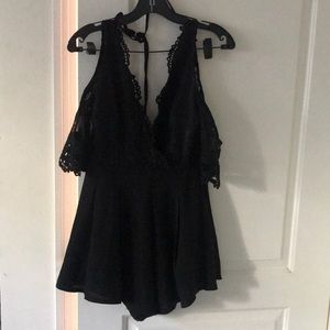 Tobi Lace Cold Shoulder Romper